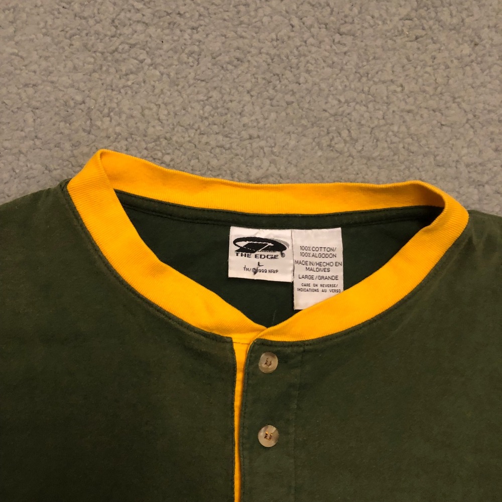 Vtg 1999 Green Bay Packers Henley Shirt Mens Large Green Gold Ringer The Edge L - Picture 3 of 7